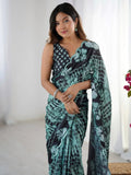 Glamourous Black Chinon Party Wear Saree With Blouse - Ethnic Plus In