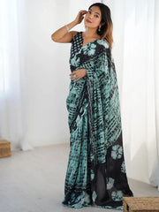 Glamourous Black Chinon Party Wear Saree With Blouse - Ethnic Plus In