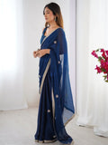 Glamourous Blue Beads Work Party Wear Saree With Blouse - Ethnic Plus In
