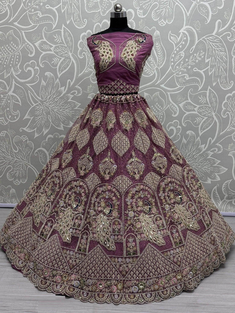 Glamourous Pink Thread Embroidered Net Party Wear Lehenga Choli - Ethnic Plus In