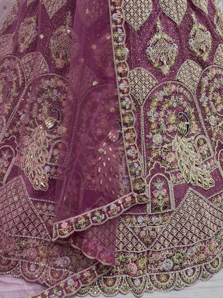 Glamourous Pink Thread Embroidered Net Party Wear Lehenga Choli - Ethnic Plus In