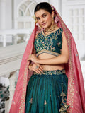 Glamourous Teal Green Tissue Reception Wear Lehenga Choli With Dupatta - Ethnic Plus In