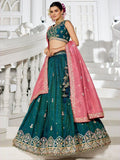 Glamourous Teal Green Tissue Reception Wear Lehenga Choli With Dupatta - Ethnic Plus In