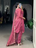 Gleaming Pink Organza Thread Embroidered Festival Wear Straight Suit - Ethnic Plus In