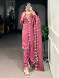 Gleaming Pink Organza Thread Embroidered Festival Wear Straight Suit - Ethnic Plus In
