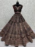 Glorious Dark Maroon Velvet Bridal Lehenga Choli With Double Dupatta - Ethnic Plus In
