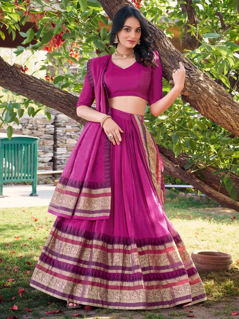 Glorious Pink Chanderi Silk Zari Weaving Lehenga With Blouse - Ethnic Plus In