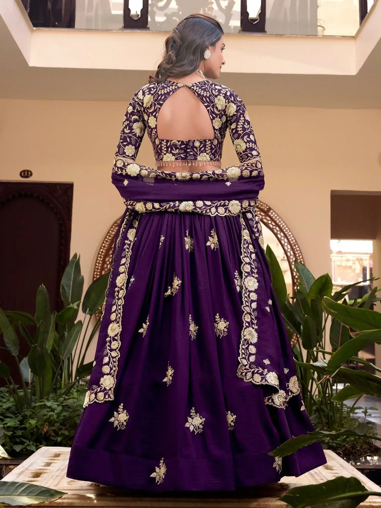 Glorious Purple Vichita Silk Zari Embroidery Wedding Lehenga Choli - Ethnic Plus In
