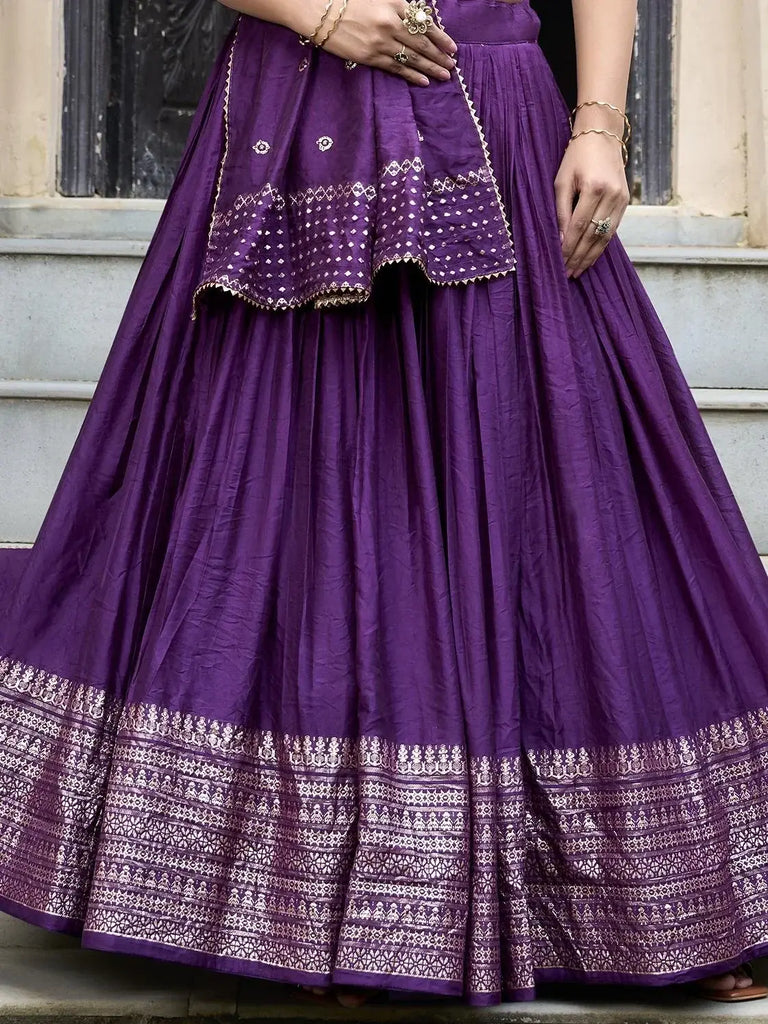 Glorious Purple Zari Weaving Chanderi Silk Traditional Lehenga Choli - Ethnic Plus In