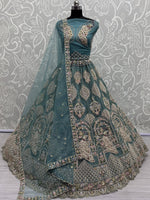 Glorious Teal Blue Net Wedding Wear Lehenga Choli With Dupatta