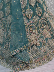 Glorious Teal Blue Net Wedding Wear Lehenga Choli With Dupatta - Ethnic Plus In