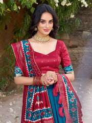 Glorious Teal Blue Patola Printed Tussar Silk Festive Wear Lehenga Choli - Ethnic Plus In