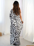 Gorgeous Black Chinon Mirror Cut Work Saree With Blouse - Ethnic Plus In