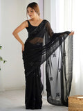 Gorgeous Black Georgette Embroidered Reception Wear Saree - Ethnic Plus In