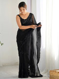 Gorgeous Black Georgette Embroidered Reception Wear Saree - Ethnic Plus In