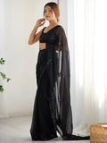 Gorgeous Black Georgette Embroidered Reception Wear Saree - Ethnic Plus In