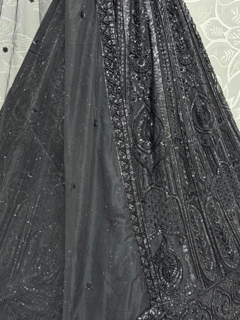 Gorgeous Black Hand Embroidery Net Sangeet Wear Lehenga With Blouse - Ethnic Plus In