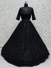 Gorgeous Black Hand Embroidery Net Sangeet Wear Lehenga With Blouse - Ethnic Plus In