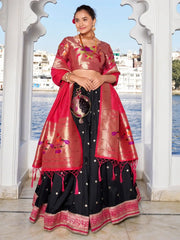 Gorgeous Black Zari Weaving Silk Paithani Lehenga Choli With Dupatta - Ethnic Plus In