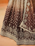 Gorgeous Brown Georgette Zari Embroidered Lehenga Choli With Dupatta - Ethnic Plus In