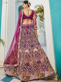 Gorgeous Burgundy Thread Work Net Bridesmaid Lehenga Choli - Ethnic Plus In