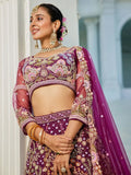 Gorgeous Burgundy Thread Work Net Bridesmaid Lehenga Choli - Ethnic Plus In
