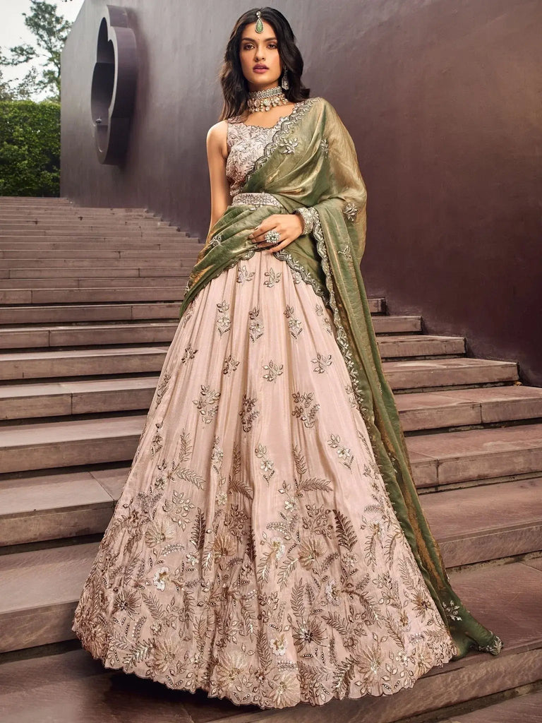 Gorgeous Cream Color Sequins Rayon Engagement Wear Lehenga Choli - Ethnic Plus In