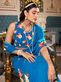 Gorgeous Firozi Floral Printed Festival Wear Saree - Ethnic Plus In