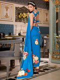 Gorgeous Firozi Floral Printed Festival Wear Saree - Ethnic Plus In