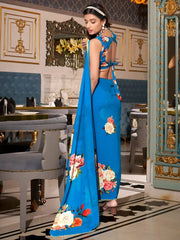 Gorgeous Firozi Floral Printed Festival Wear Saree - Ethnic Plus In