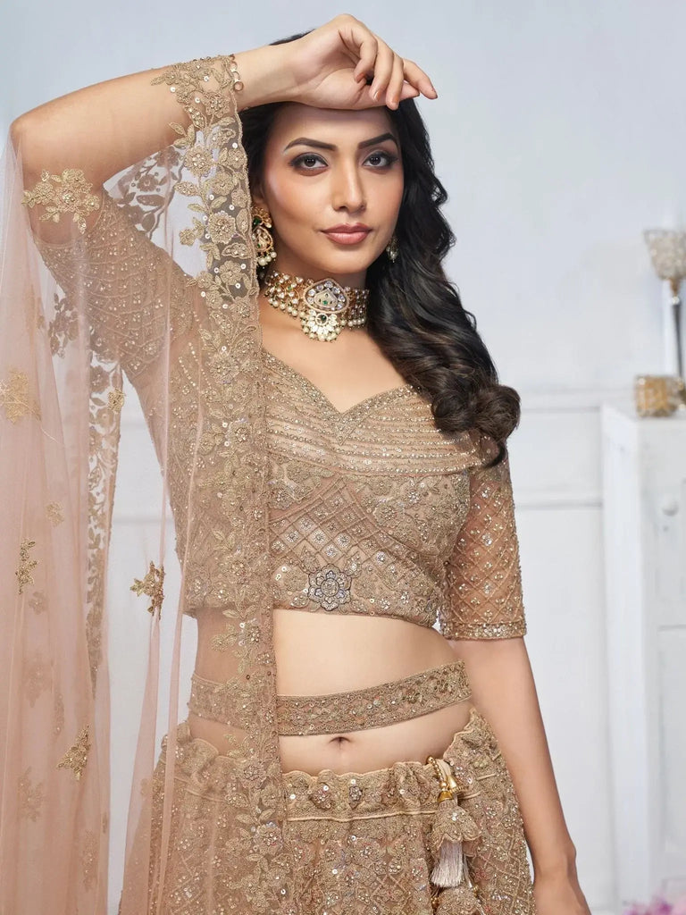 Gorgeous Golden Embroidered Net Wedding Wear Lehenga Choli - Ethnic Plus In