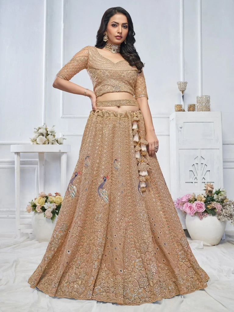 Gorgeous Golden Embroidered Net Wedding Wear Lehenga Choli - Ethnic Plus In