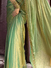 Gorgeous Green Soft Silk Beads Work Mehendi Wear Saree - Ethnic Plus In