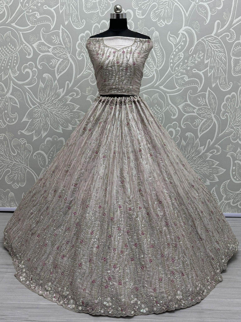 Gorgeous Grey Color Silk Party Wear Lehenga Choli With Dupatta - Ethnic Plus In