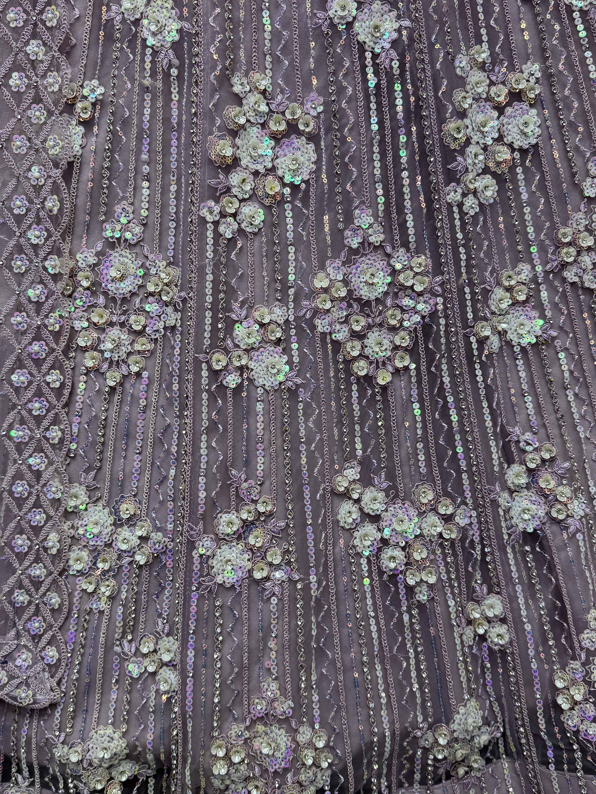 Elegant grey ethnic gown with floral sequin embroidery and shimmering beadwork details
