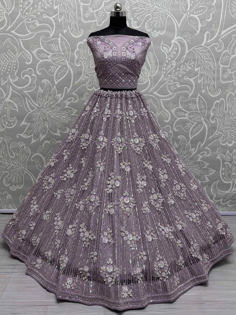 Gorgeous Lavender Sequins Net Bridesmaid Lehenga Choli With Dupatta - Ethnic Plus In