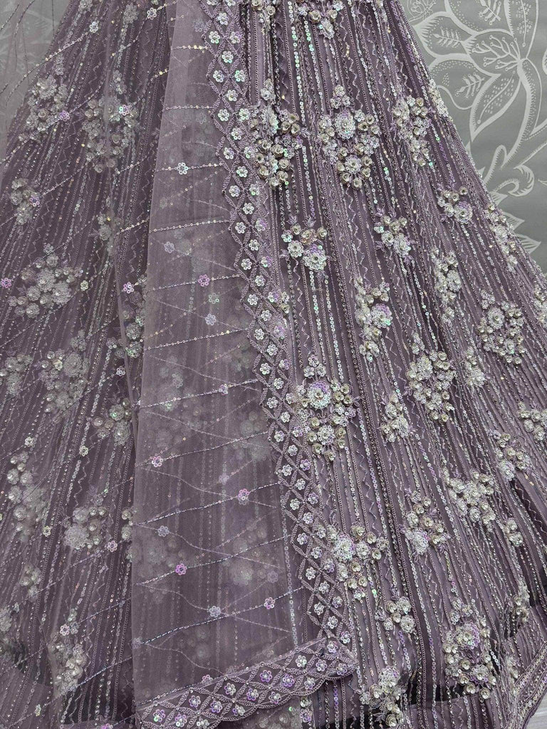 Gorgeous Lavender Sequins Net Bridesmaid Lehenga Choli With Dupatta - Ethnic Plus In