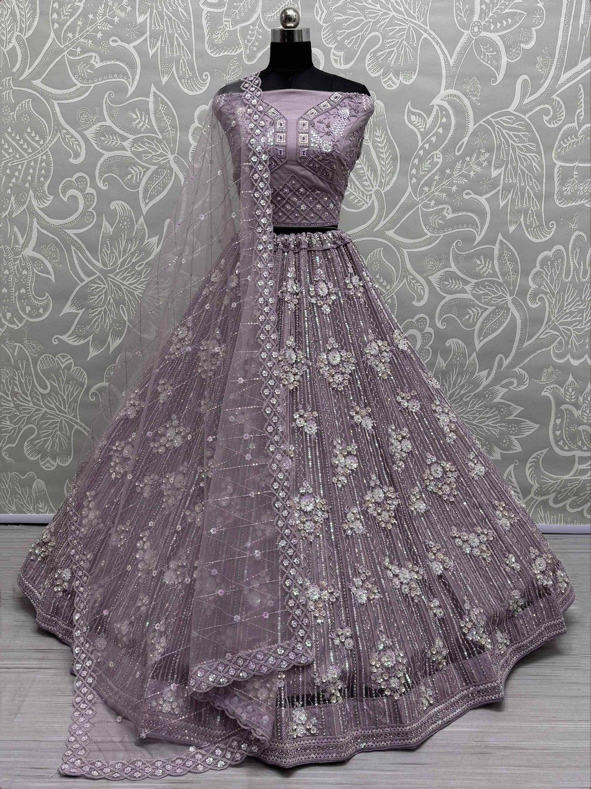 Gorgeous Lavender Sequins Net Bridesmaid Lehenga Choli With Dupatta - Ethnic Plus In