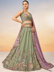 Gorgeous Lime Green Georgette Wedding Wear Lehenga Choli - Ethnic Plus In