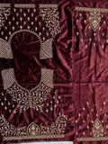 Gorgeous Maroon Thread Work Velvet Lehenga Choli With Double Dupatta - Ethnic Plus In