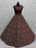 Gorgeous Maroon Thread Work Velvet Lehenga Choli With Double Dupatta - Ethnic Plus In