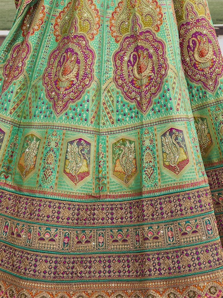 Gorgeous Mint Green Embroidered Silk Wedding Lehenga Choli With Dupatta - Ethnic Plus In