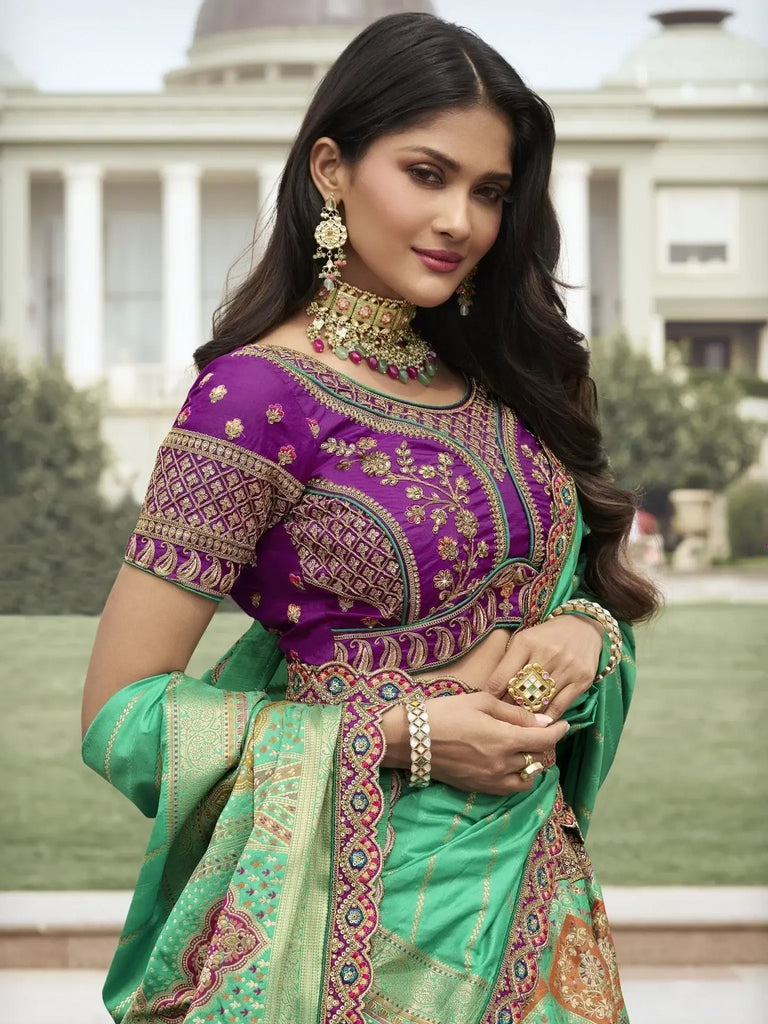 Gorgeous Mint Green Embroidered Silk Wedding Lehenga Choli With Dupatta - Ethnic Plus In
