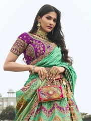 Gorgeous Mint Green Embroidered Silk Wedding Lehenga Choli With Dupatta - Ethnic Plus In