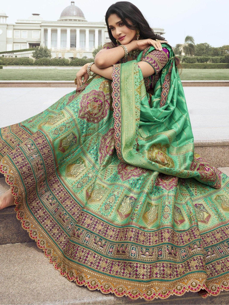 Gorgeous Mint Green Embroidered Silk Wedding Lehenga Choli With Dupatta - Ethnic Plus In