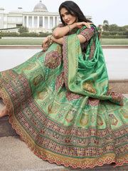 Gorgeous Mint Green Embroidered Silk Wedding Lehenga Choli With Dupatta - Ethnic Plus In