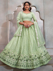 Gorgeous Mint Green Sequins Net Wedding Wear Lehenga Choli - Ethnic Plus In