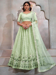 Gorgeous Mint Green Sequins Net Wedding Wear Lehenga Choli - Ethnic Plus In