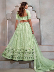Gorgeous Mint Green Sequins Net Wedding Wear Lehenga Choli - Ethnic Plus In