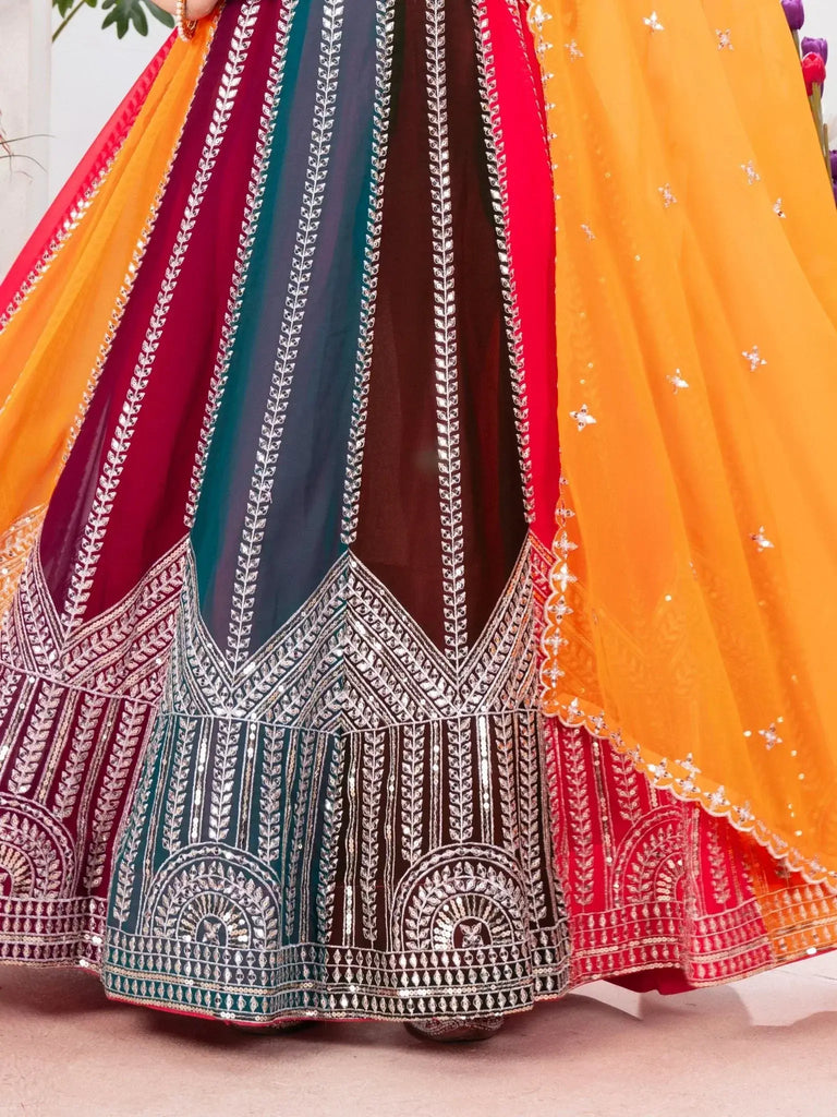 Gorgeous Multi - Color Embroidered Georgette Wedding Lehenga Choli - Ethnic Plus In